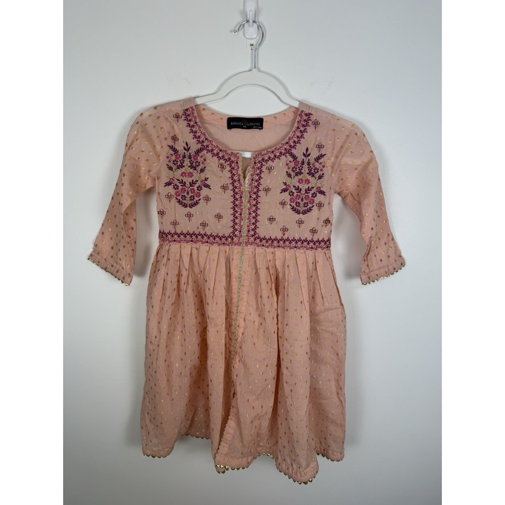 Bonanza Satrangi Peach Floral Embroidered Kurta Ethnic Chic Dress Girls Sz 10/11